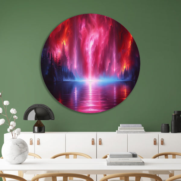 Mystieke natuur en magische luchten reflectie aluminium muurcirkel