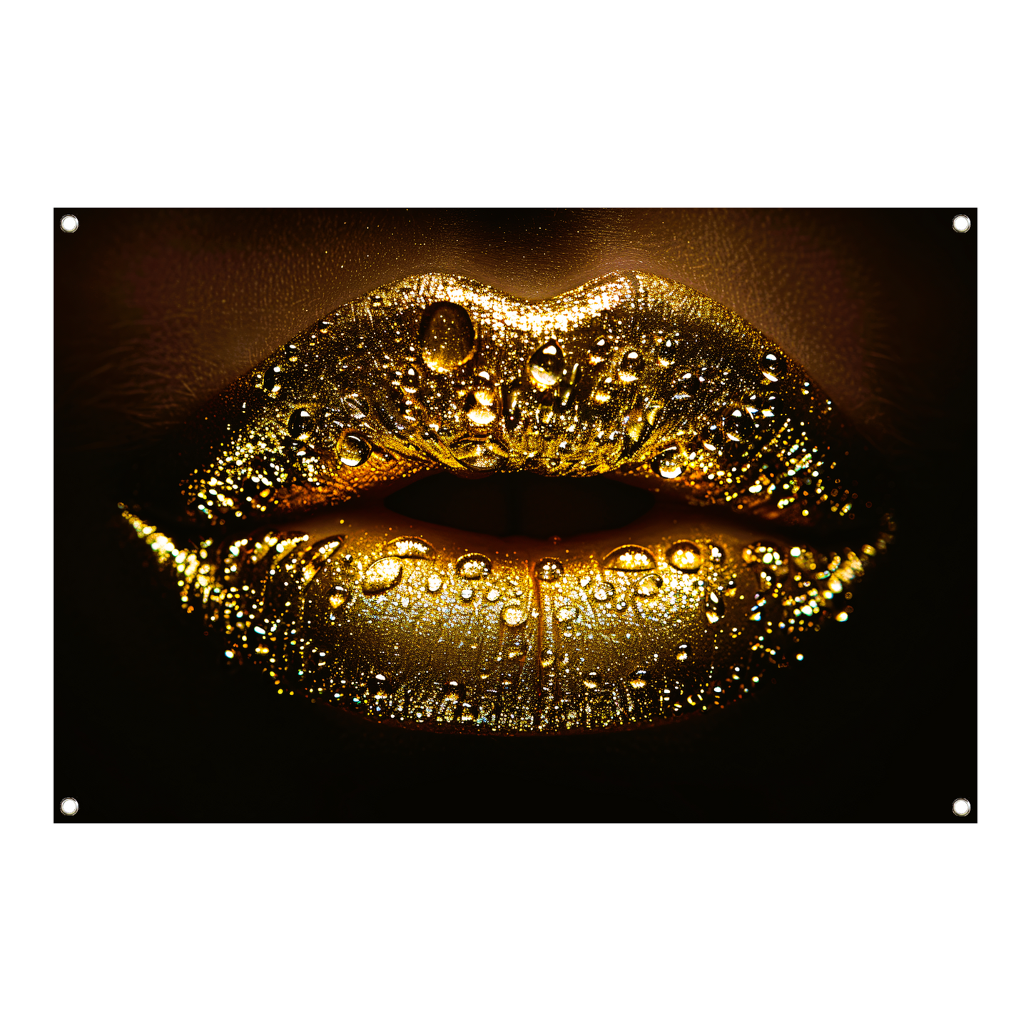 Gouden Glitters en Druppels op Donkere Lippen tuinposter