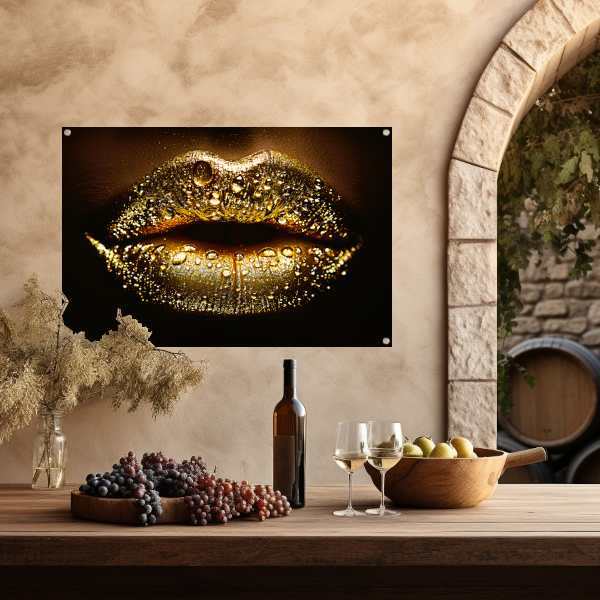 Gouden Glitters en Druppels op Donkere Lippen tuinposter