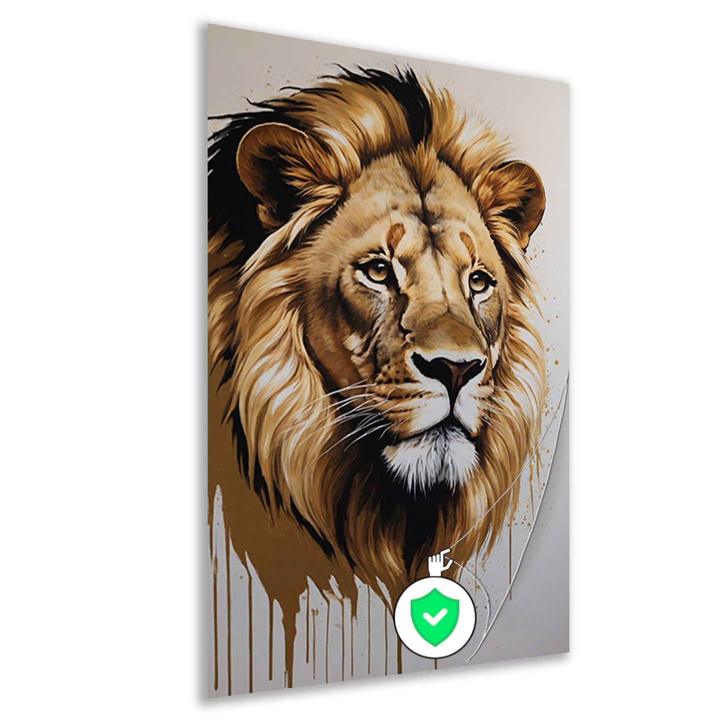 Hyperrealistisch Gouden Leeuw Hoofd Portret poster