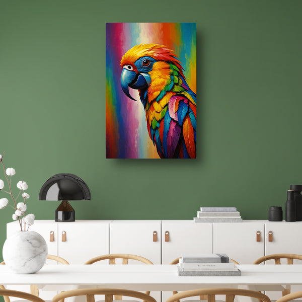 Moderne Papegaai in Kleurrijke Pracht canvas met baklijst