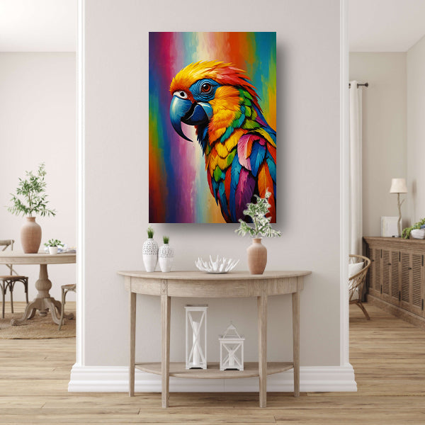 Moderne Papegaai in Kleurrijke Pracht canvas met baklijst