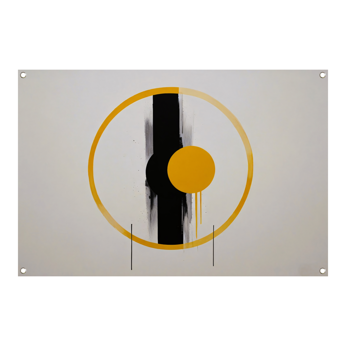 Geel-Zwarte Abstractie met Dynamische Cirkels tuinposter