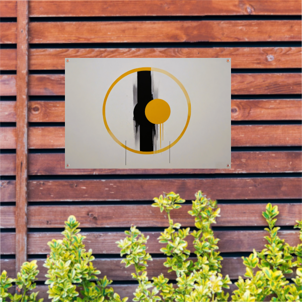 Geel-Zwarte Abstractie met Dynamische Cirkels tuinposter