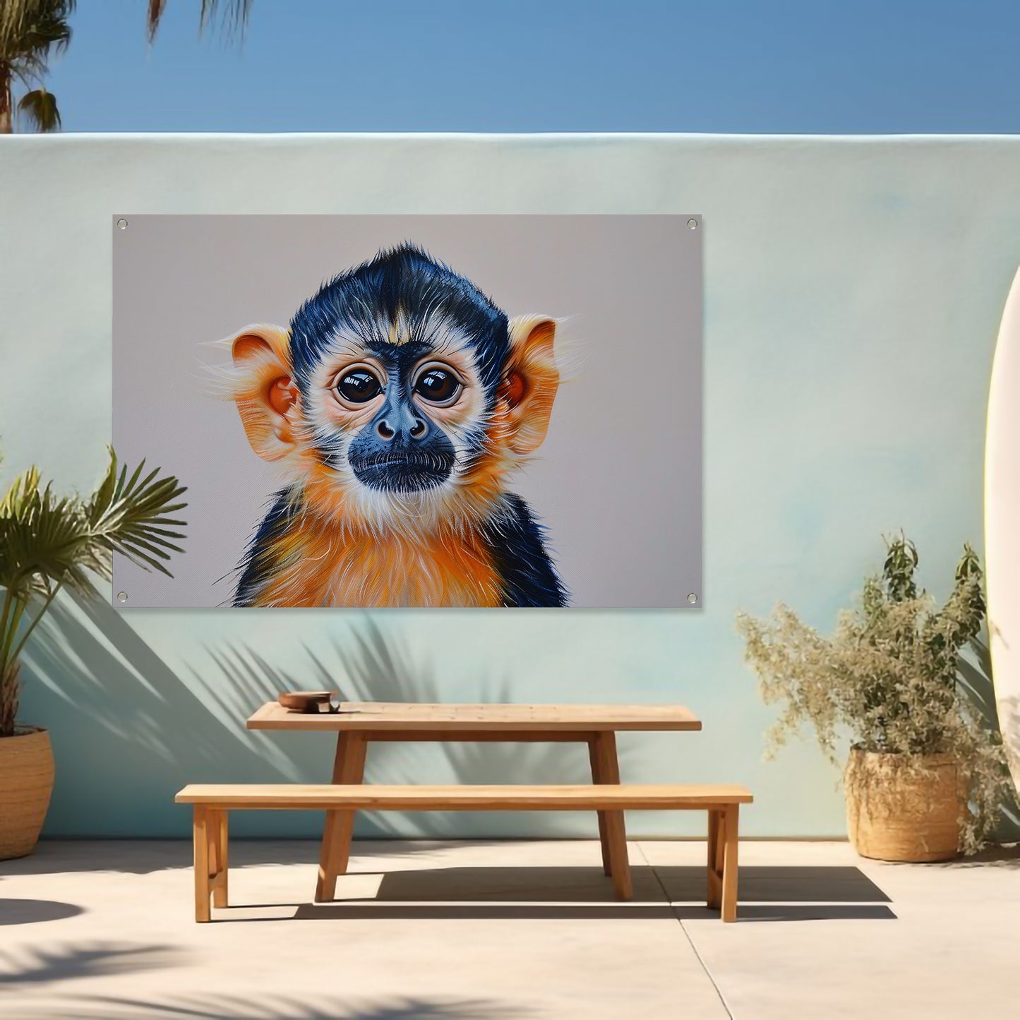 Realistisch schilderij van een schattige aap tuinposter