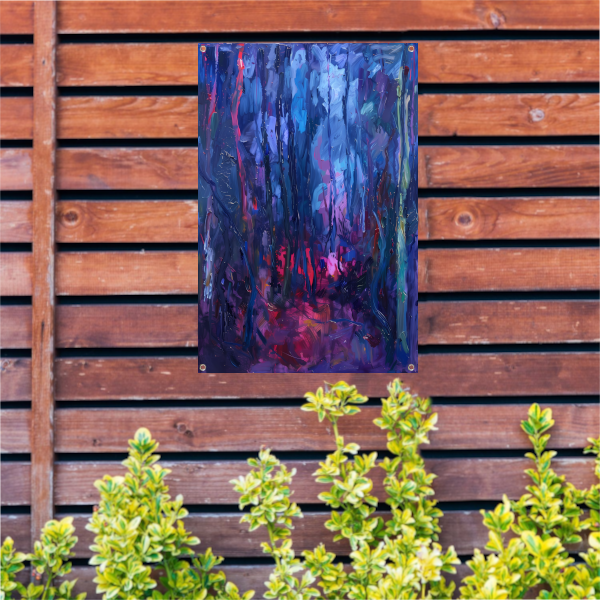 Vibrant Abstract Forest Scene in Rich Colors tuinposter
