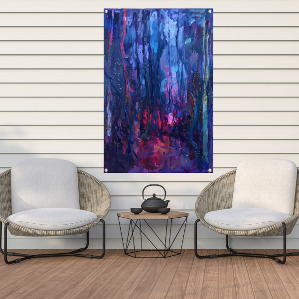 Vibrant Abstract Forest Scene in Rich Colors tuinposter