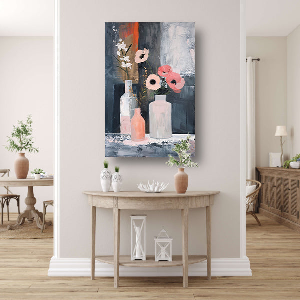 Moderne abstracte bloemen in vazen schilderij poster