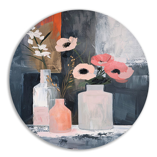 Moderne abstracte bloemen in vazen schilderij aluminium muurcirkel