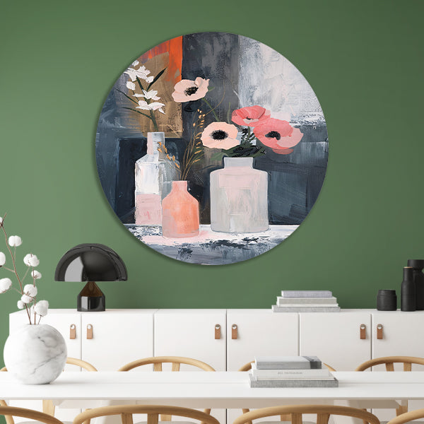 Moderne abstracte bloemen in vazen schilderij forex muurcirkel