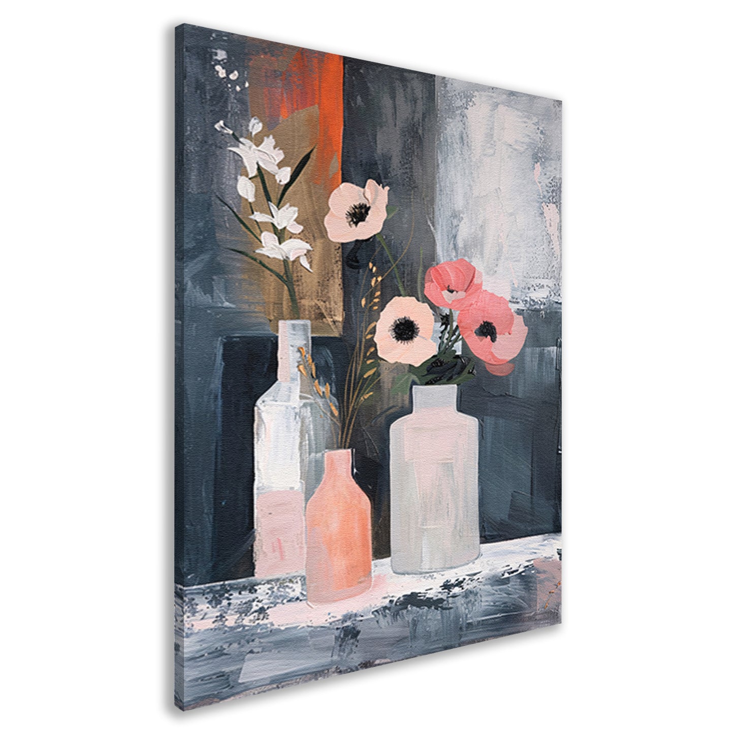 Moderne abstracte bloemen in vazen schilderij canvas