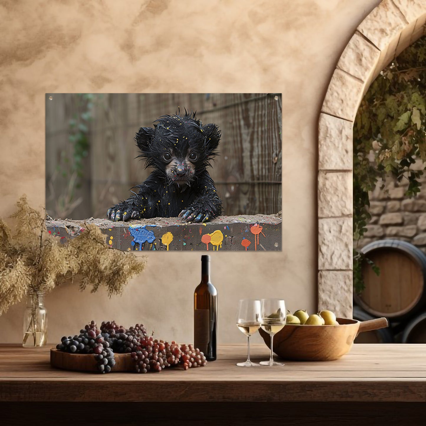 Speelse Beer Kladdert Muur tuinposter