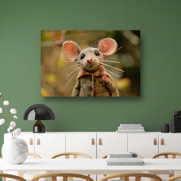 Gedetailleerde muis met kleren in bos poster
