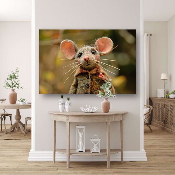 Gedetailleerde muis met kleren in bos poster