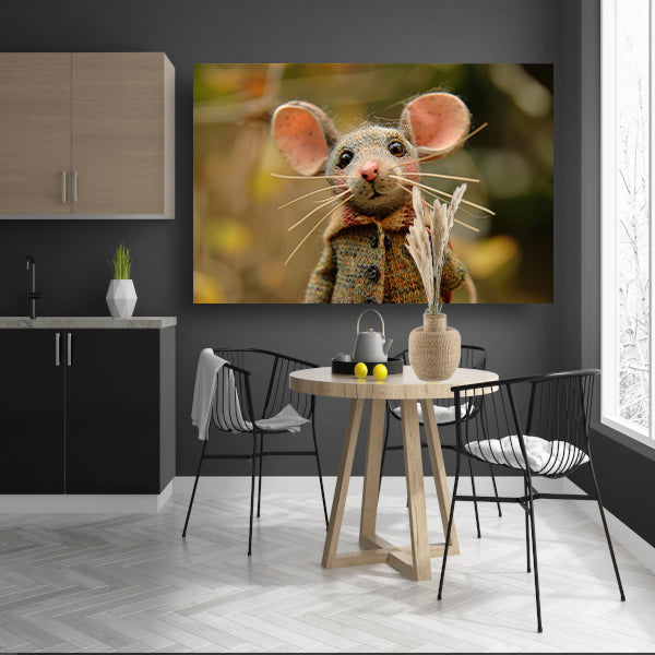 Gedetailleerde muis met kleren in bos poster