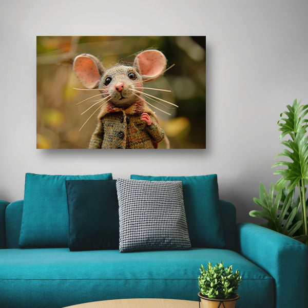 Gedetailleerde muis met kleren in bos poster