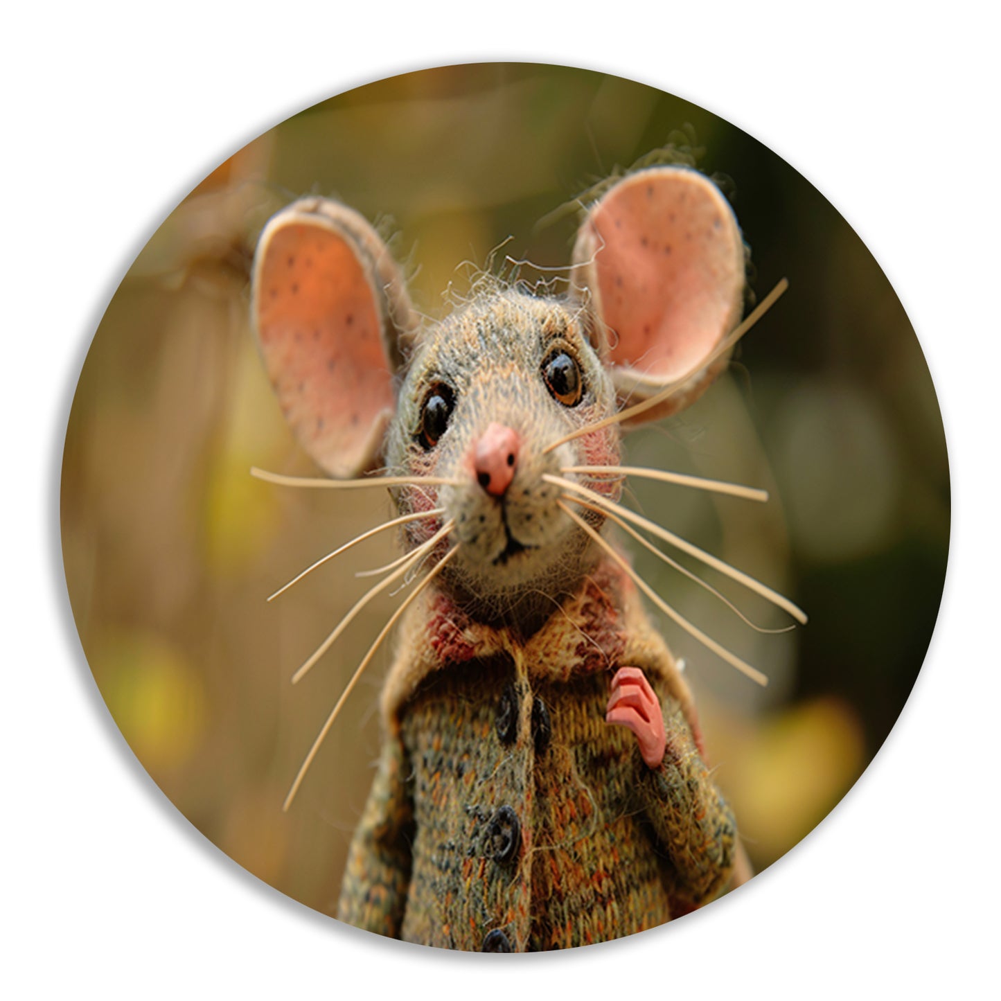 Gedetailleerde muis met kleren in bos aluminium muurcirkel