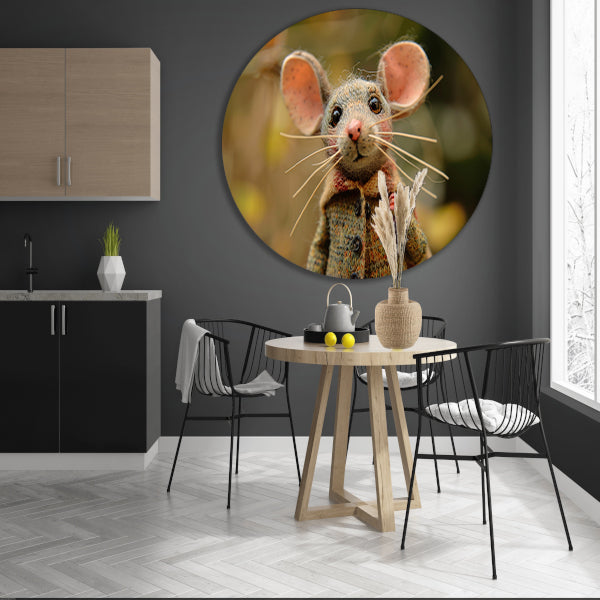 Gedetailleerde muis met kleren in bos aluminium muurcirkel