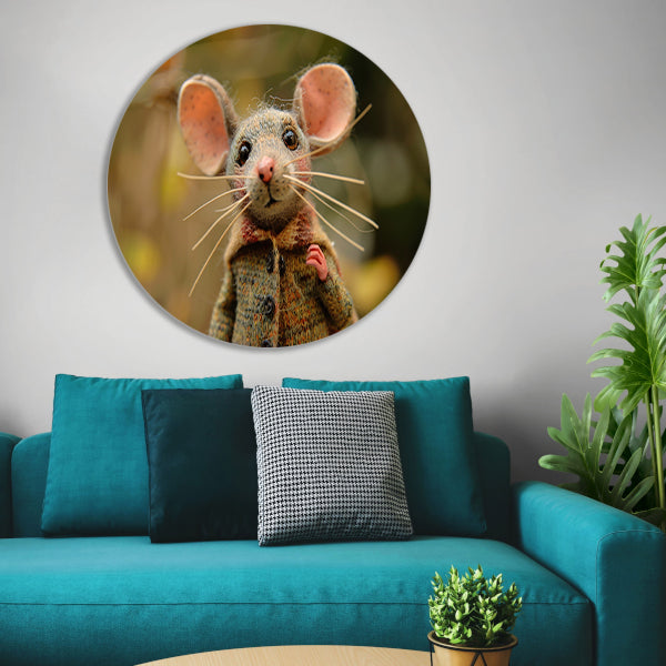 Gedetailleerde muis met kleren in bos aluminium muurcirkel