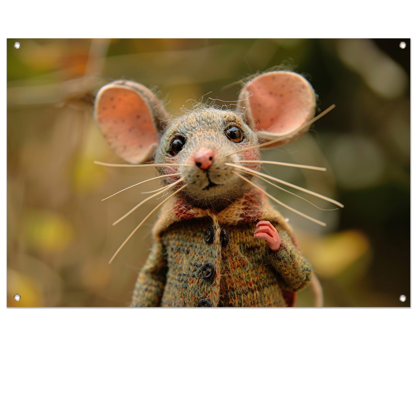 Gedetailleerde muis met kleren in bos tuinposter