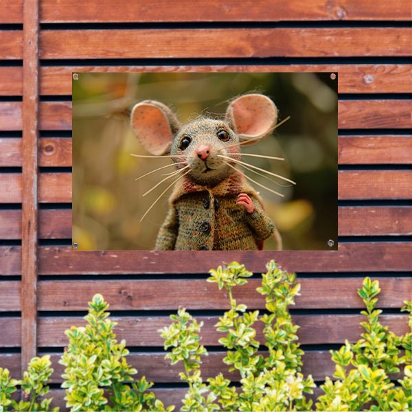 Gedetailleerde muis met kleren in bos tuinposter