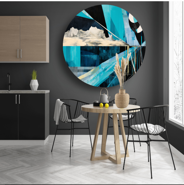 Minimalistische lijnenspel in primaire kleuren aluminium muurcirkel