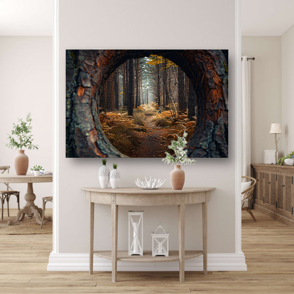 Eenzame wandeling door herfstbos canvas