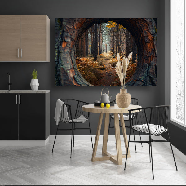 Eenzame wandeling door herfstbos poster