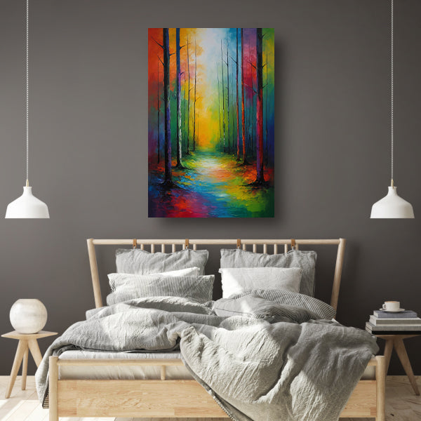 Betoverend Kleurrijk Bospad bij Zonsopgang poster