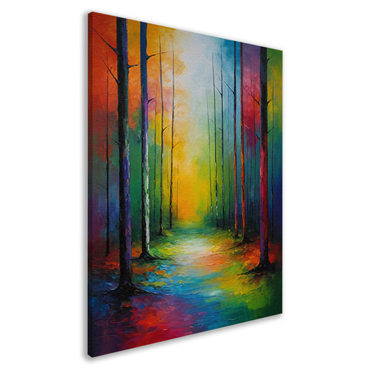 Betoverend Kleurrijk Bospad bij Zonsopgang canvas