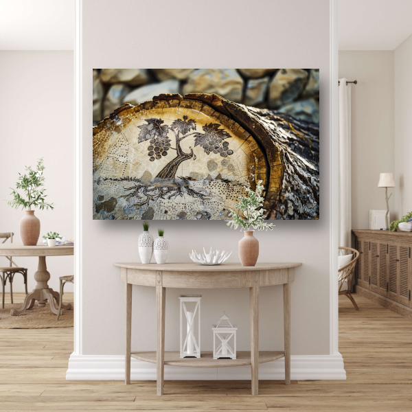 Schets op boomstam: Druivenrank canvas met baklijst