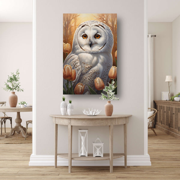 Witte Uil en Herfsttulpen Portret canvas