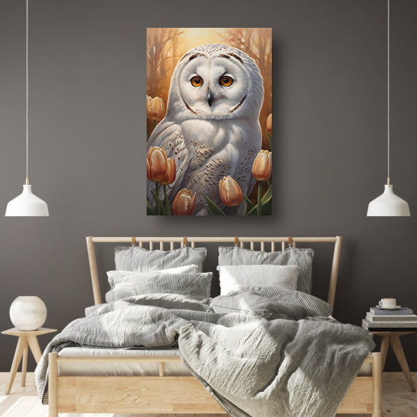 Witte Uil en Herfsttulpen Portret canvas