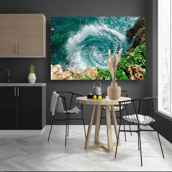 Abstracte waterwerveling bij rotsachtige kust canvas
