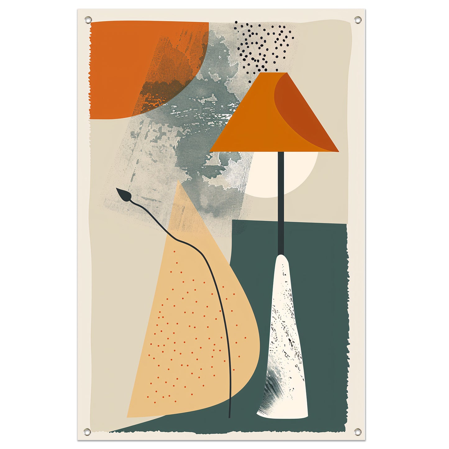 Abstract Lamp met Plant in Aardekleuren tuinposter