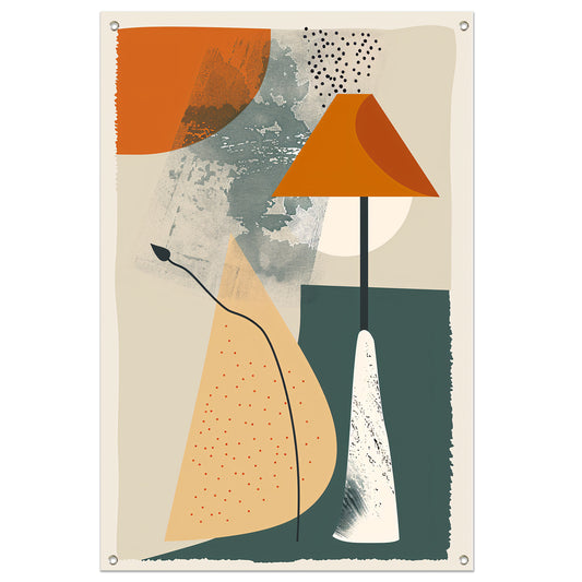 Abstract Lamp met Plant in Aardekleuren tuinposter