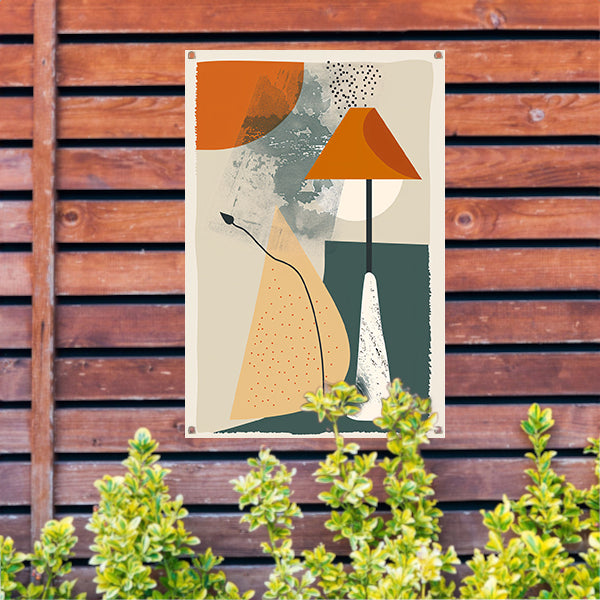 Abstract Lamp met Plant in Aardekleuren tuinposter