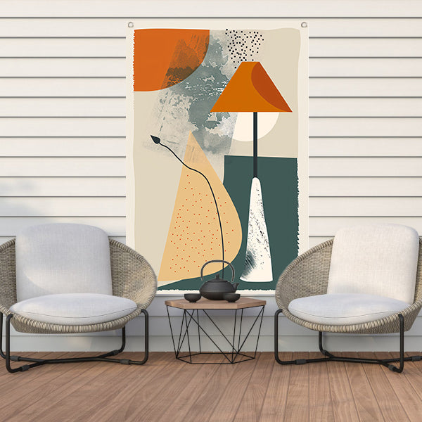 Abstract Lamp met Plant in Aardekleuren tuinposter