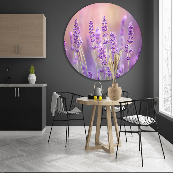 Betoverende lavendelvelden in zachte pasteltinten aluminium muurcirkel