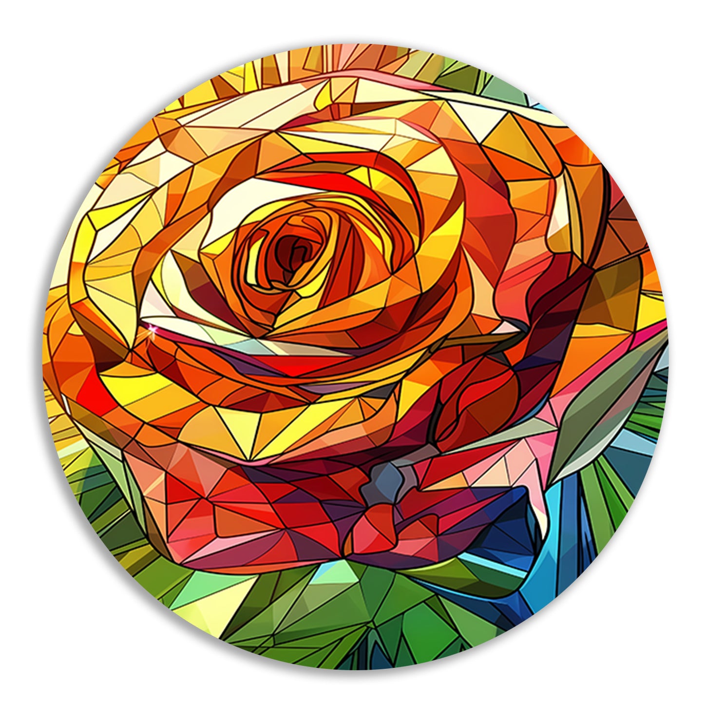 Abstract kleurrijk schilderij van een roos aluminium muurcirkel