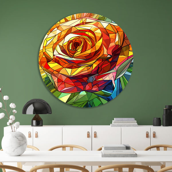 Abstract kleurrijk schilderij van een roos aluminium muurcirkel