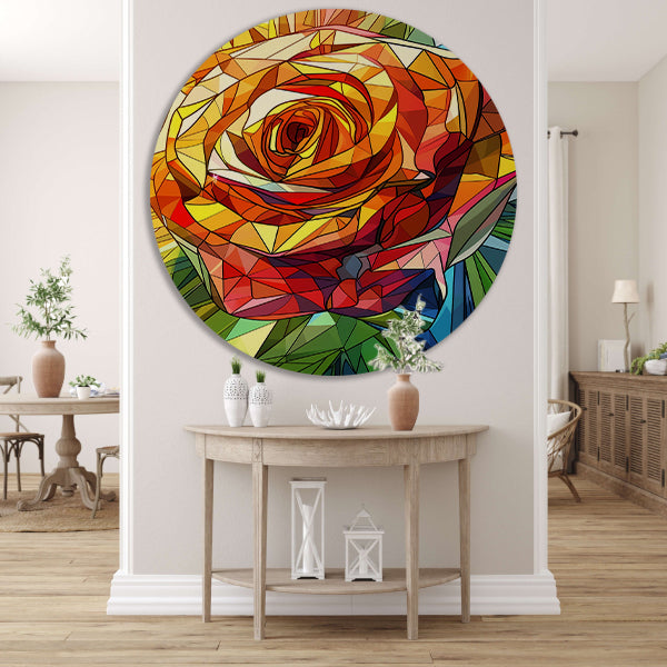 Abstract kleurrijk schilderij van een roos aluminium muurcirkel