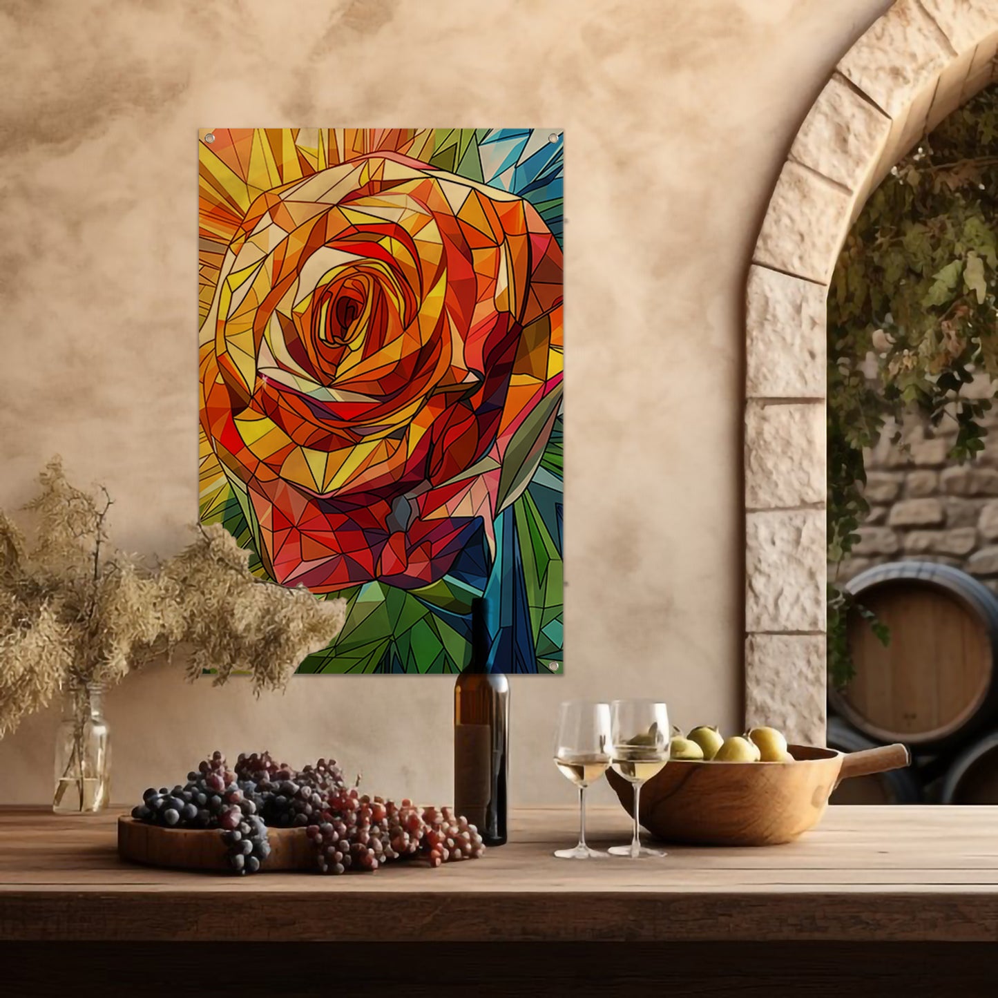 Abstract kleurrijk schilderij van een roos tuinposter