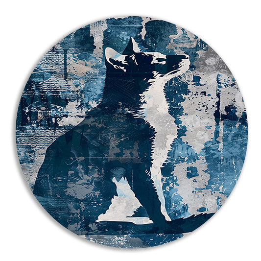 Abstracte digitale kunst van een kat aluminium muurcirkel