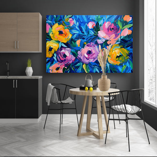 Kleurrijke Abstracte Impressie van Bloemen in Kunst canvas met baklijst