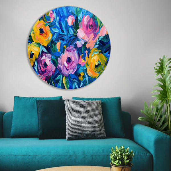 Kleurrijke Abstracte Impressie van Bloemen in Kunst forex muurcirkel