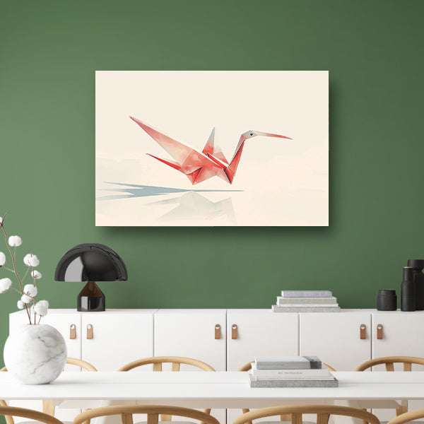 Rode origami kraanvogel met schaduw acrylglas