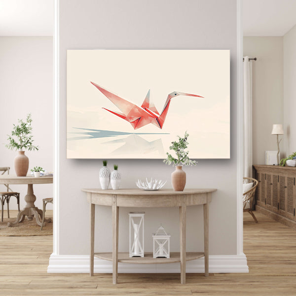 Rode origami kraanvogel met schaduw acrylglas