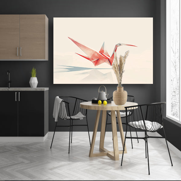 Rode origami kraanvogel met schaduw acrylglas