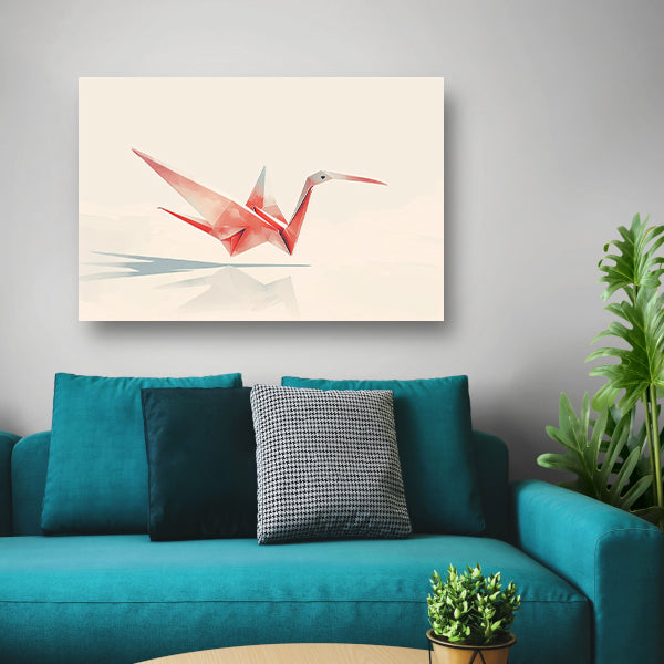 Rode origami kraanvogel met schaduw acrylglas